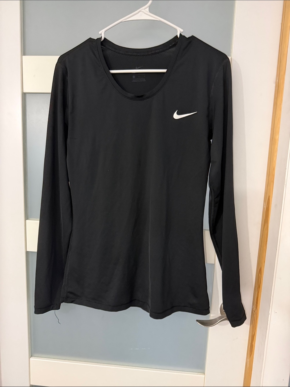 Nike Black Long Sleeve Crew Performance Top with White Swoosh